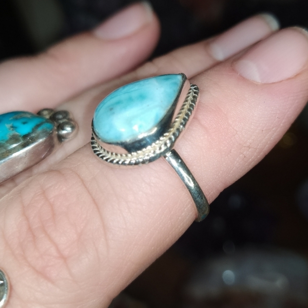 Size 8 Sterling Silver Larimar Ring